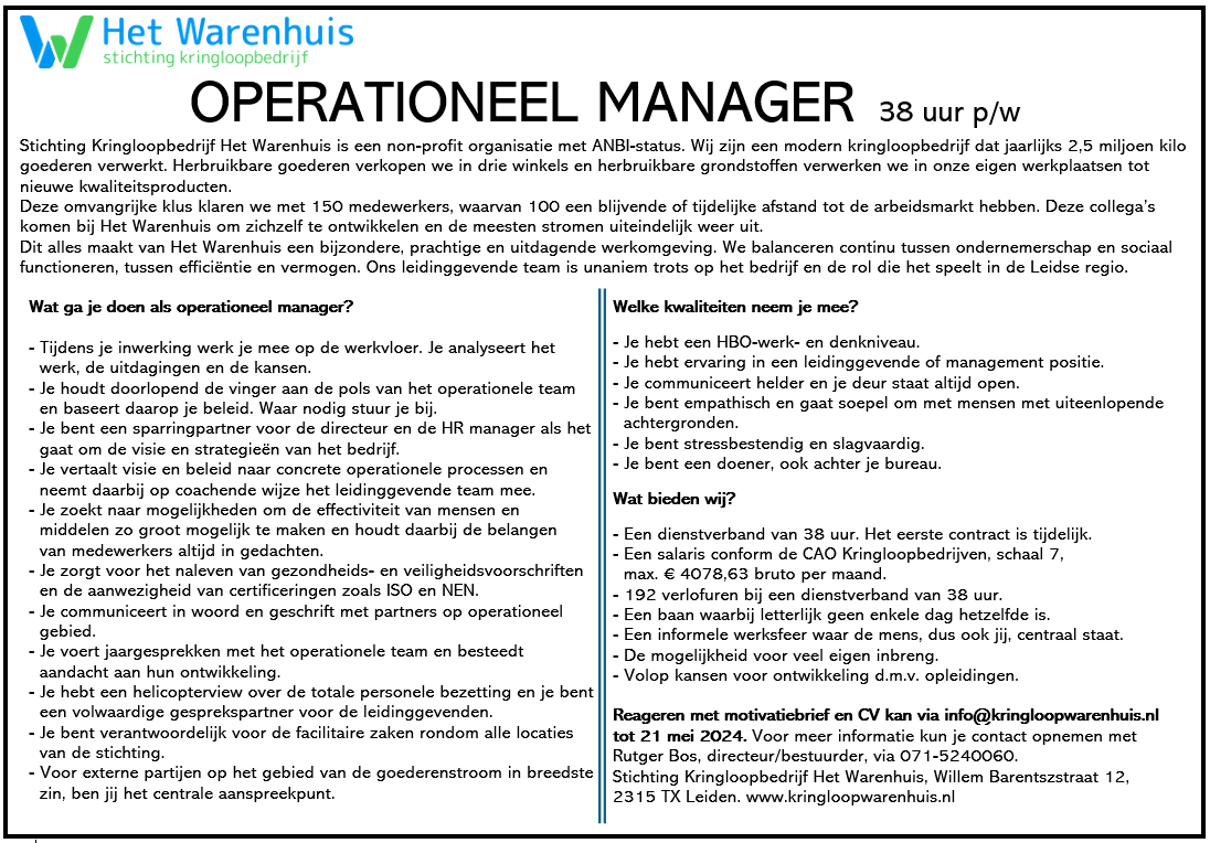 Vacature Operationeel manager