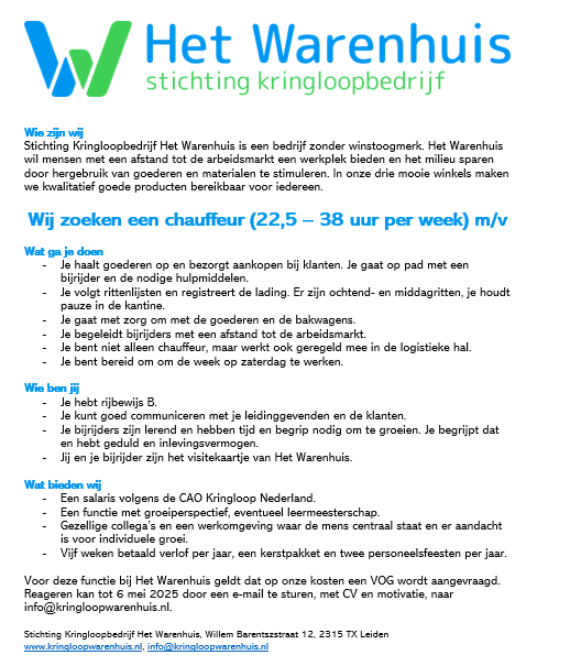 Vacature chauffeur 2025 04